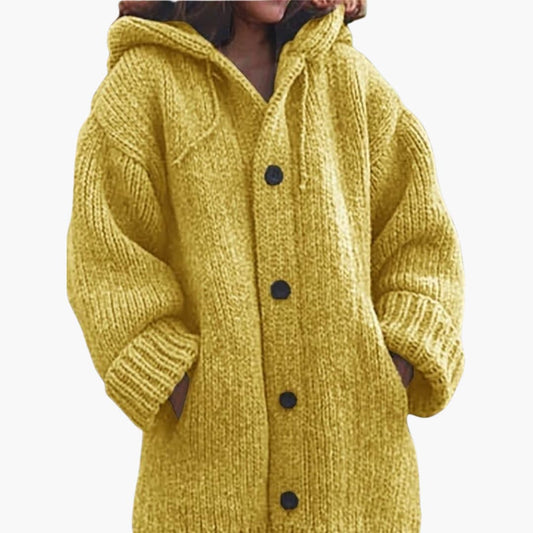 Elarova | Lange Damen-Strickjacke mit Kapuze Warme