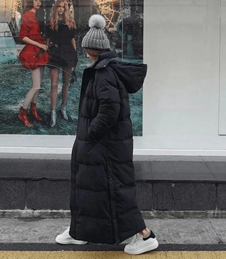 Elarova | Lange Kapuzenpuffer Daunen Jacke für Frauen