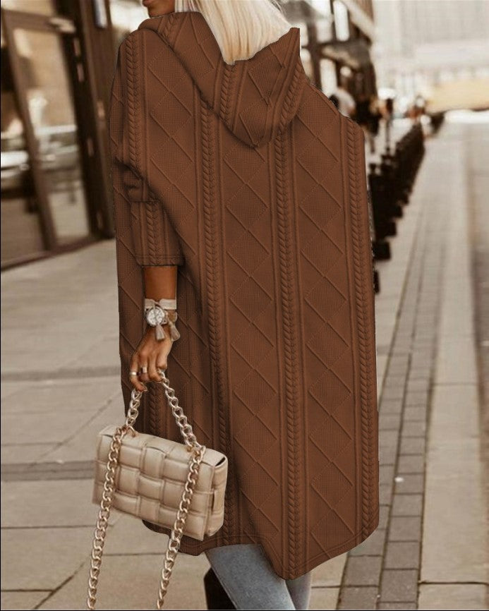 Elarova | Lange Strickjacke mit Kapuze für Damen