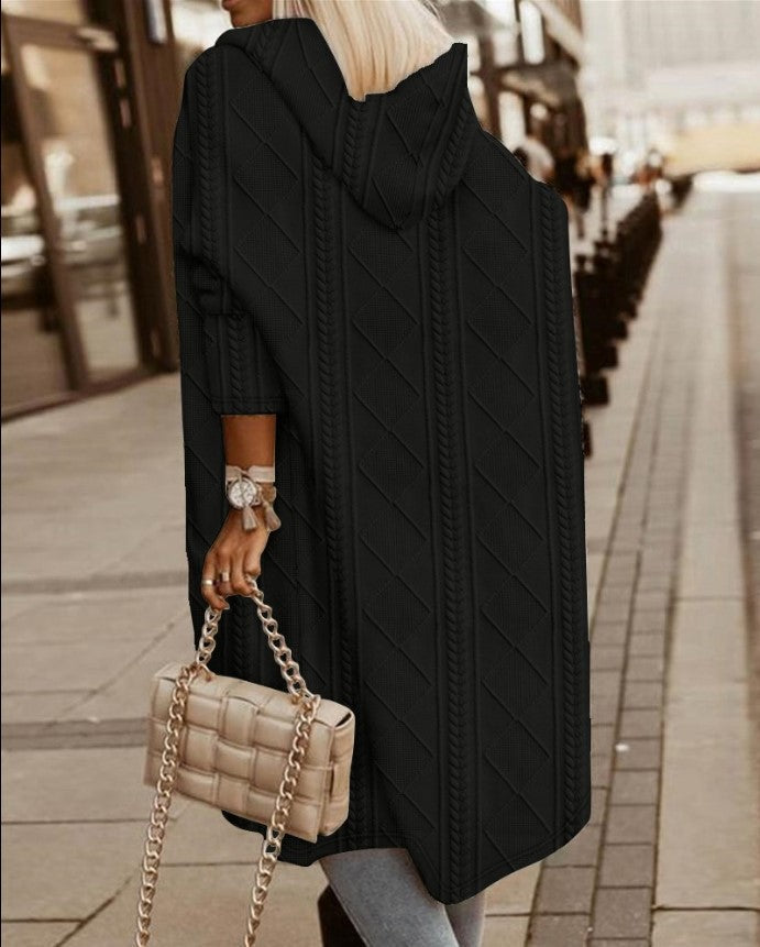 Elarova | Lange Strickjacke mit Kapuze für Damen