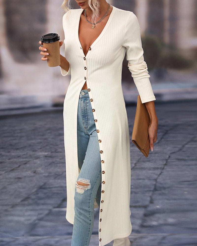 Elarova | Lange Strickjacke mit Knöpfen für Damen