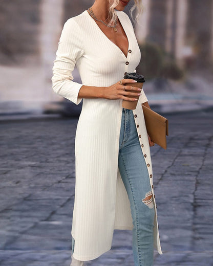 Elarova | Lange Strickjacke mit Knöpfen für Damen