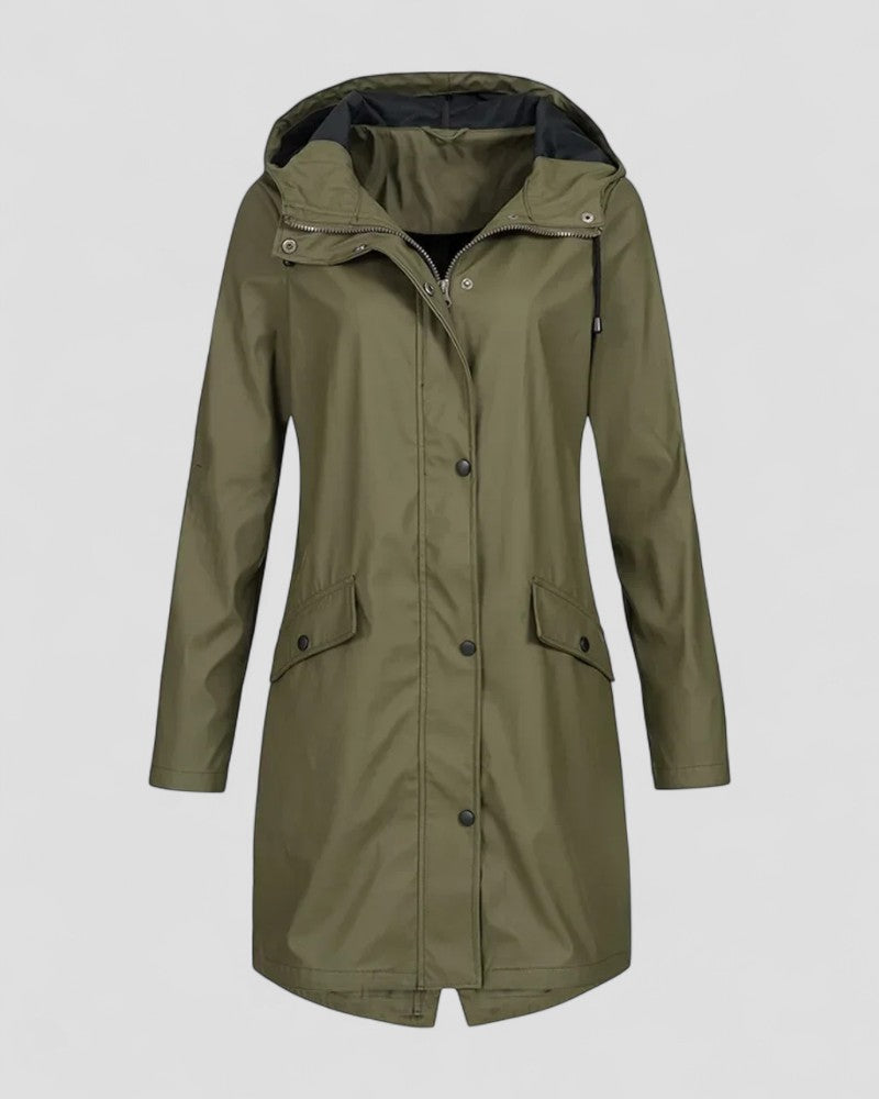 Elarova | Lange wasserdichte Outdoor-Regenjacke mit Kapuze für Damen