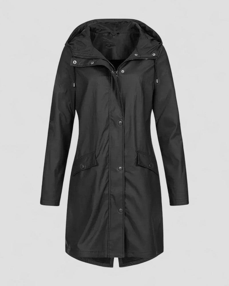 Elarova | Lange wasserdichte Outdoor-Regenjacke mit Kapuze für Damen