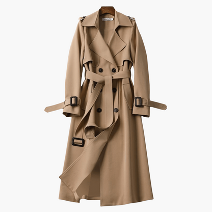 Elarova | Langer Damen-Trenchcoat mit Taillengürtel und Doppelknöpfen