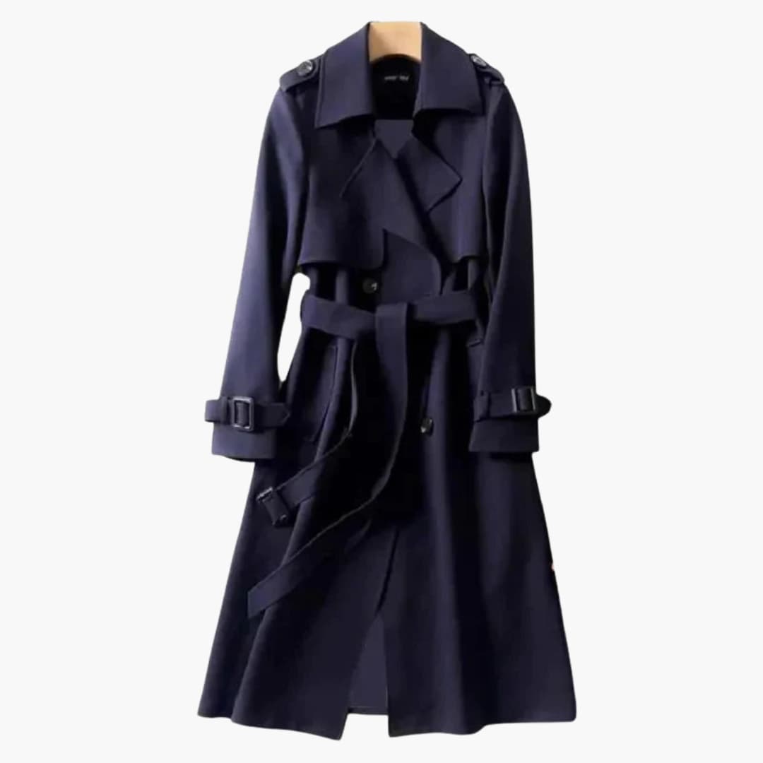 Elarova | Langer Damen-Trenchcoat mit Taillengürtel und Doppelknöpfen