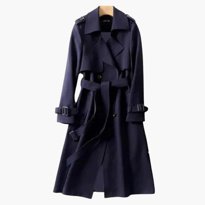 Elarova | Langer Damen-Trenchcoat mit Taillengürtel und Doppelknöpfen