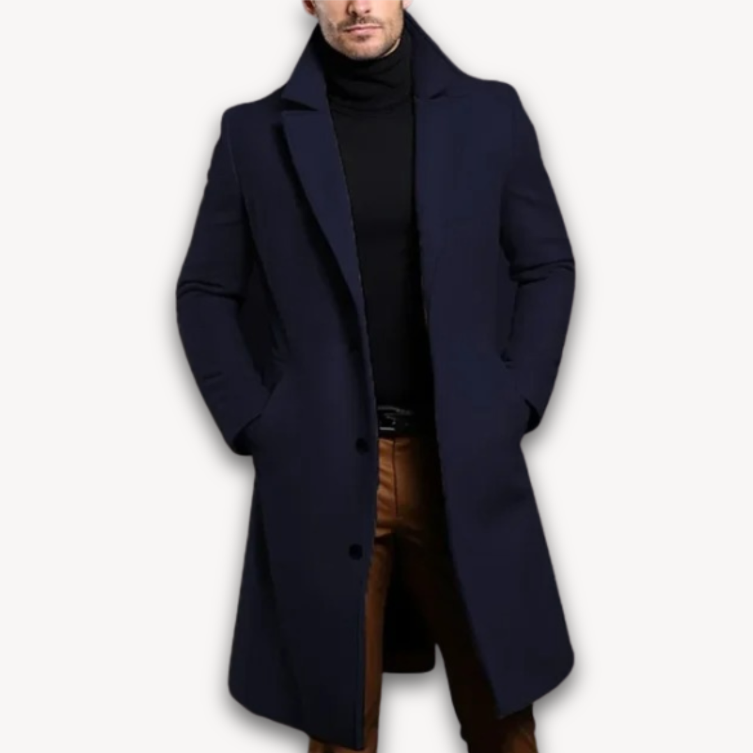 Elarova | Langer Herrenmantel – Formeller Wintermantel aus Wollmischung – Slim Fit