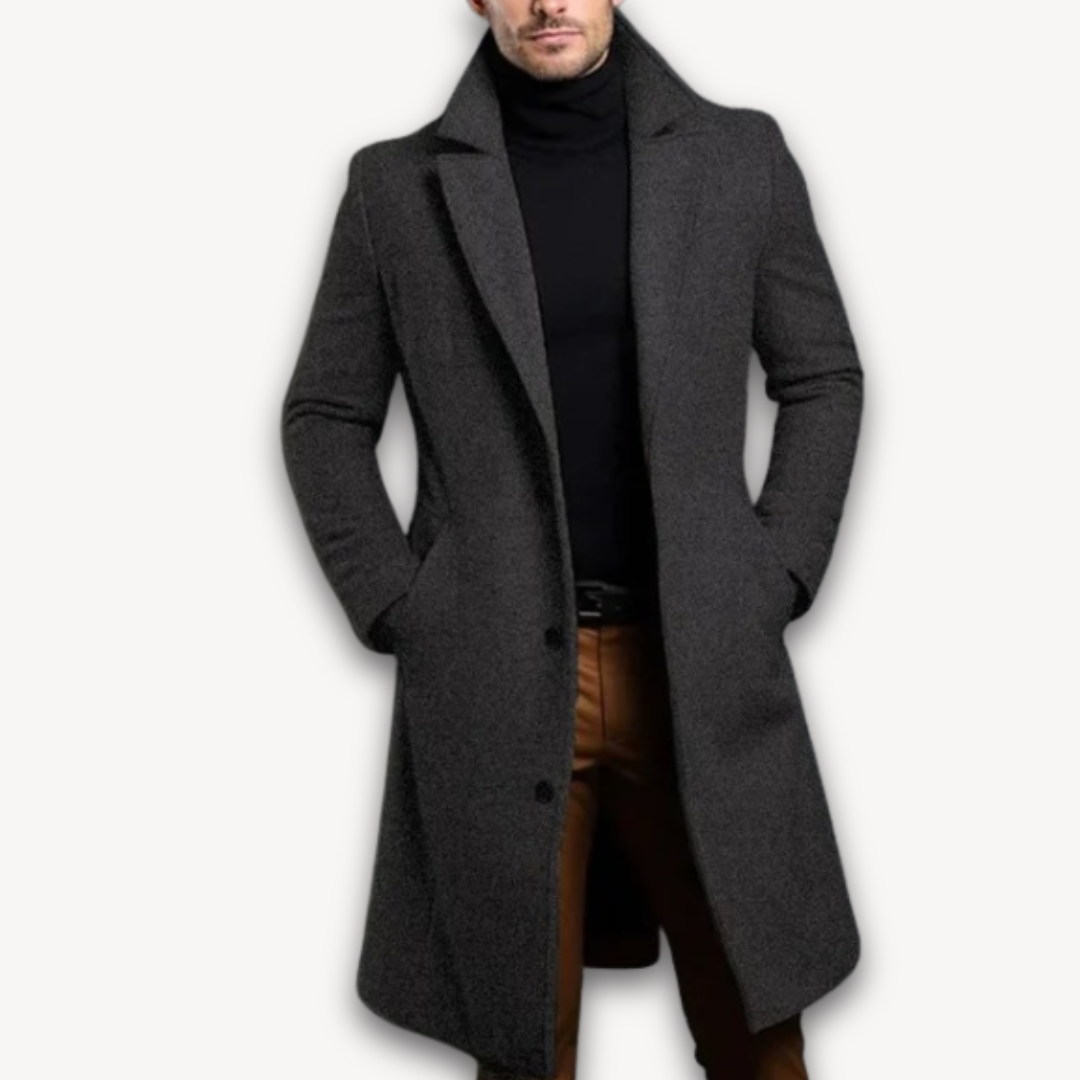 Elarova | Langer Herrenmantel – Formeller Wintermantel aus Wollmischung – Slim Fit
