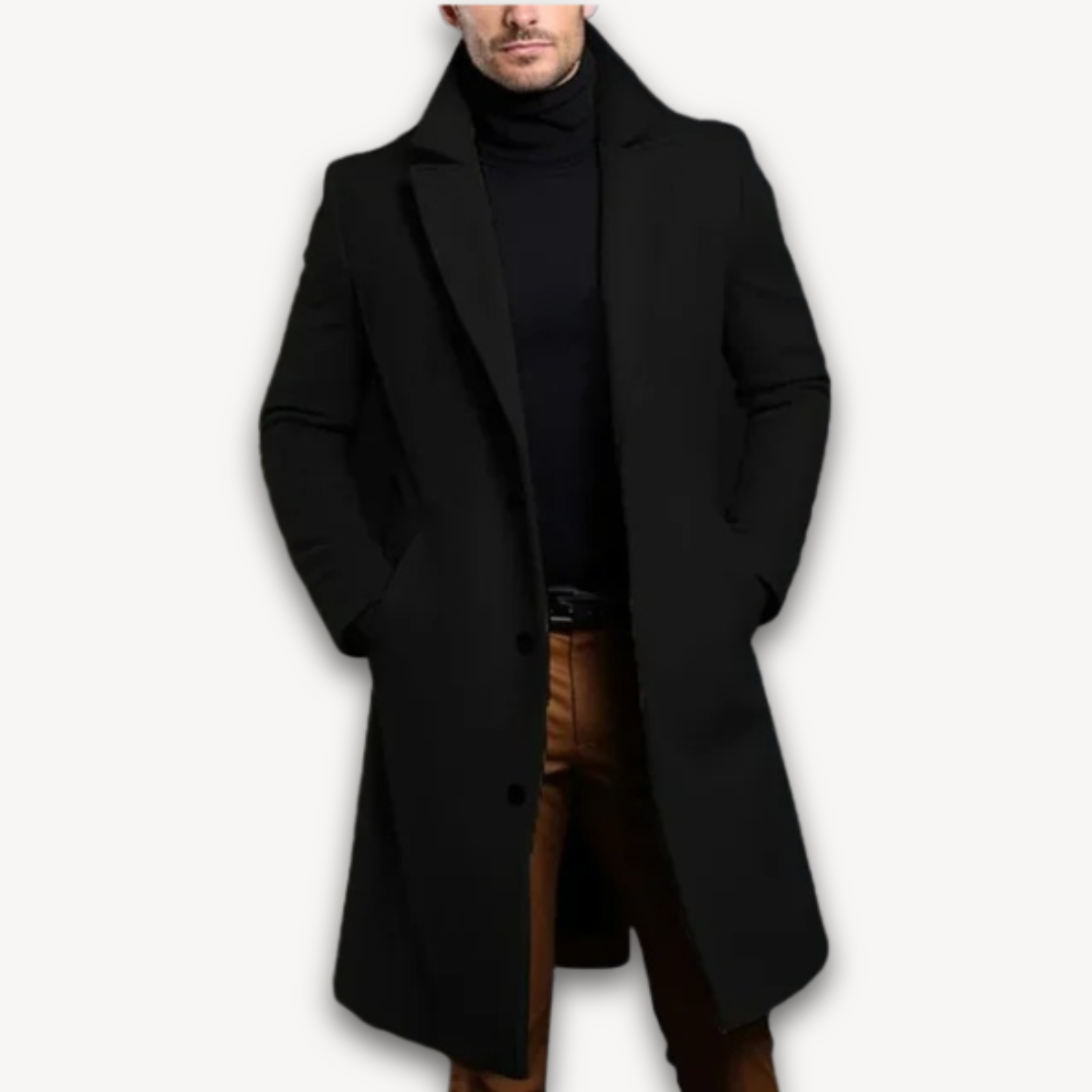 Elarova | Langer Herrenmantel – Formeller Wintermantel aus Wollmischung – Slim Fit