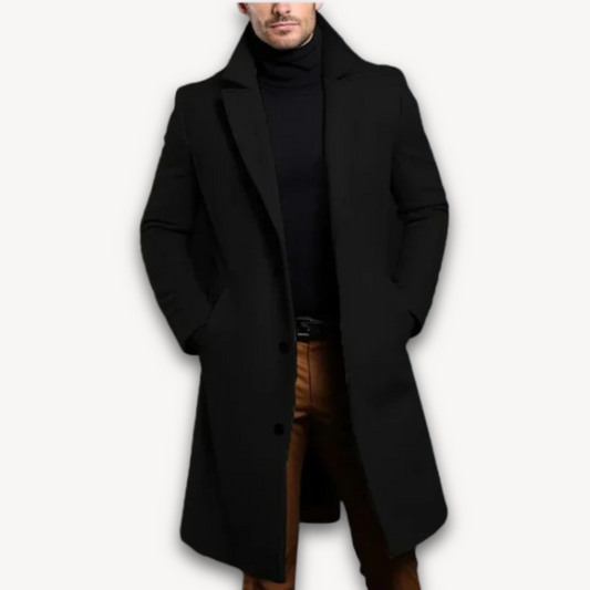 Elarova | Langer Herrenmantel – Formeller Wintermantel aus Wollmischung – Slim Fit