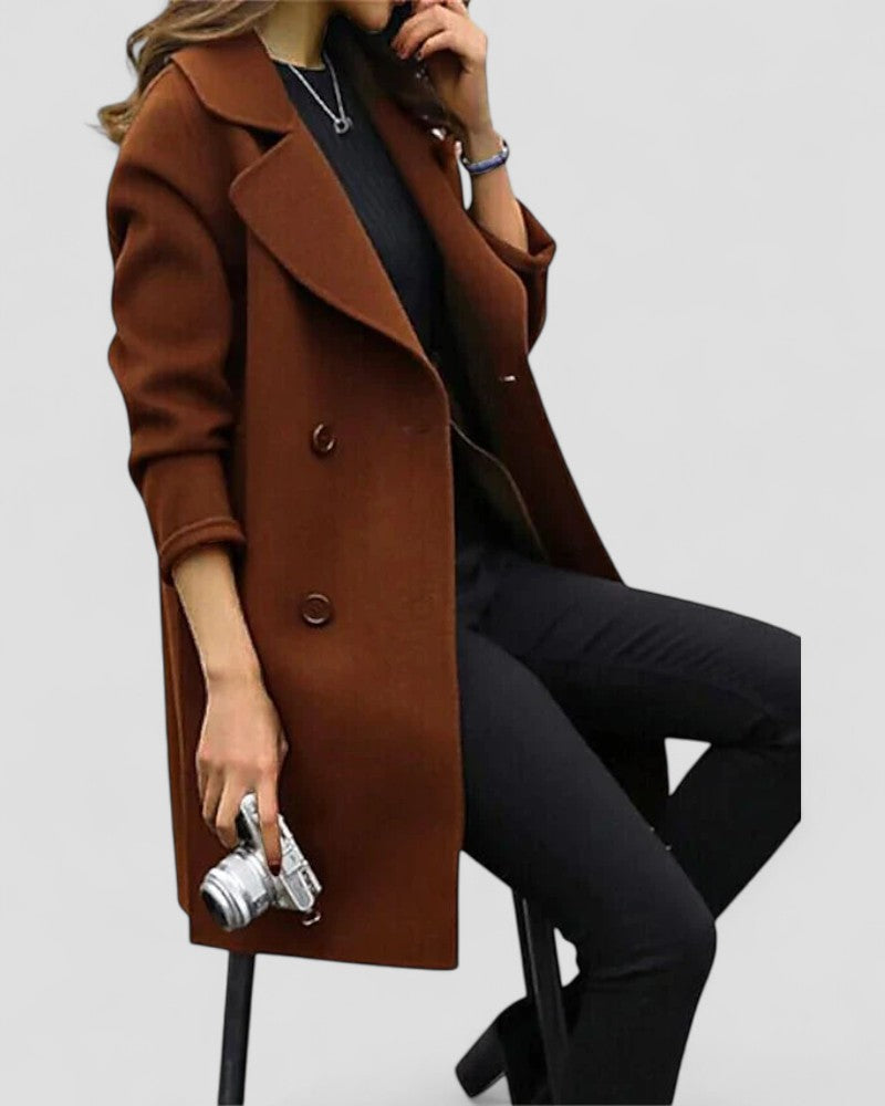 Elarova | Langer Mantel aus Wollmischung für Damen