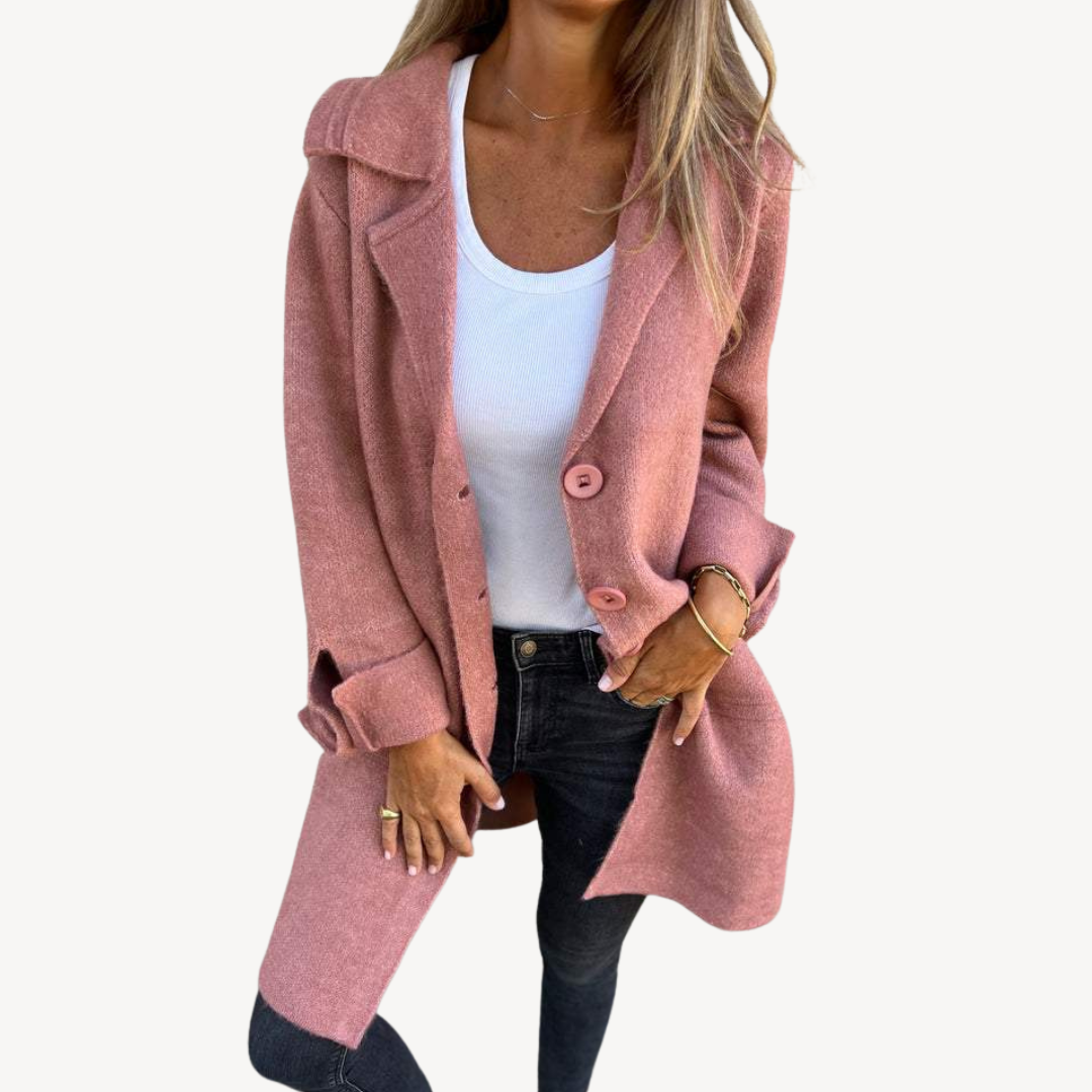 Elarova | Langer Mantel aus Wollmischung für Damen mit Knopfleiste vorne