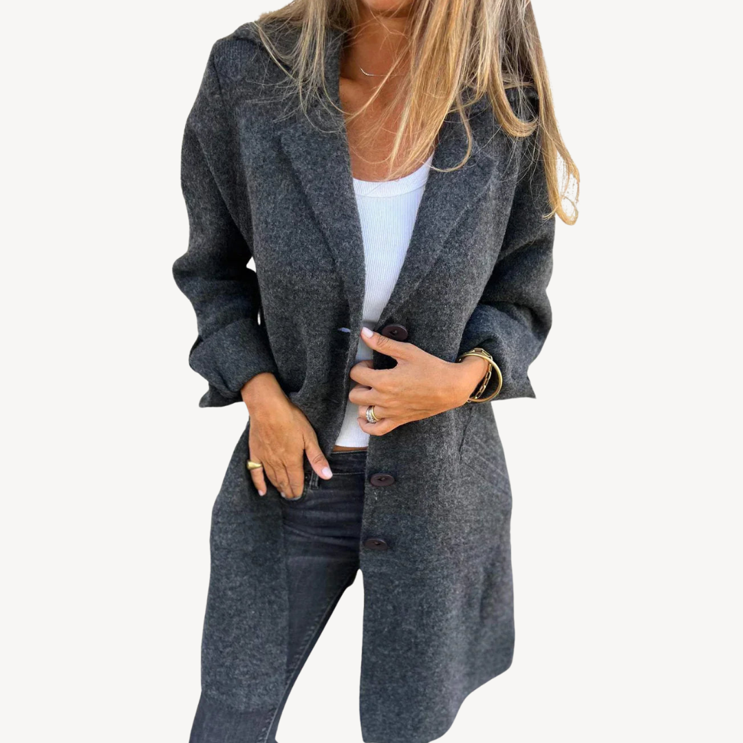 Elarova | Langer Mantel aus Wollmischung für Damen mit Knopfleiste vorne