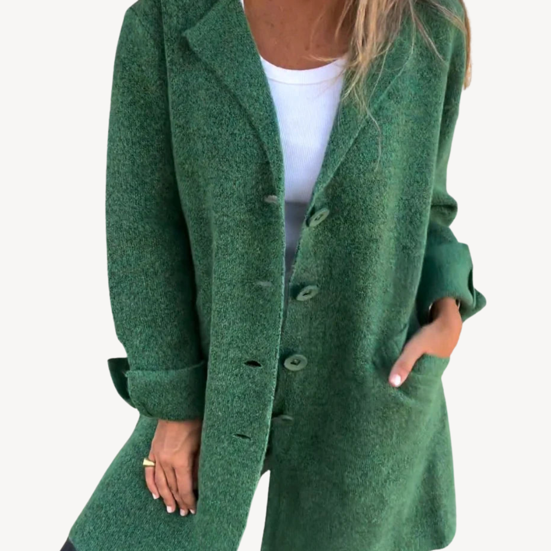 Elarova | Langer Mantel aus Wollmischung für Damen mit Knopfleiste vorne