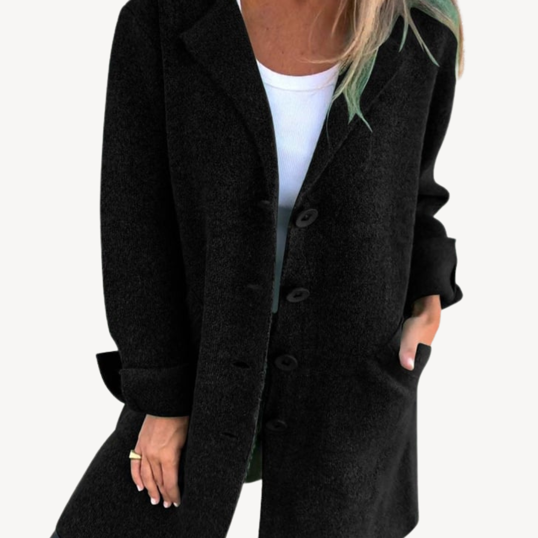 Elarova | Langer Mantel aus Wollmischung für Damen mit Knopfleiste vorne