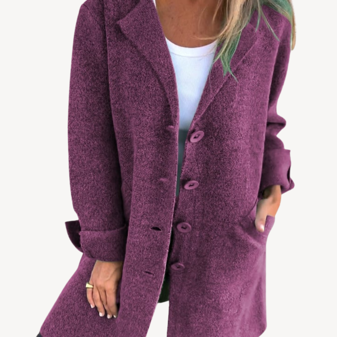 Elarova | Langer Mantel aus Wollmischung für Damen mit Knopfleiste vorne