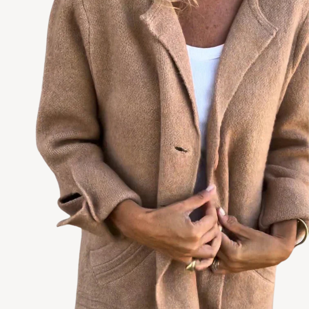 Elarova | Langer Mantel aus Wollmischung für Damen mit Knopfleiste vorne