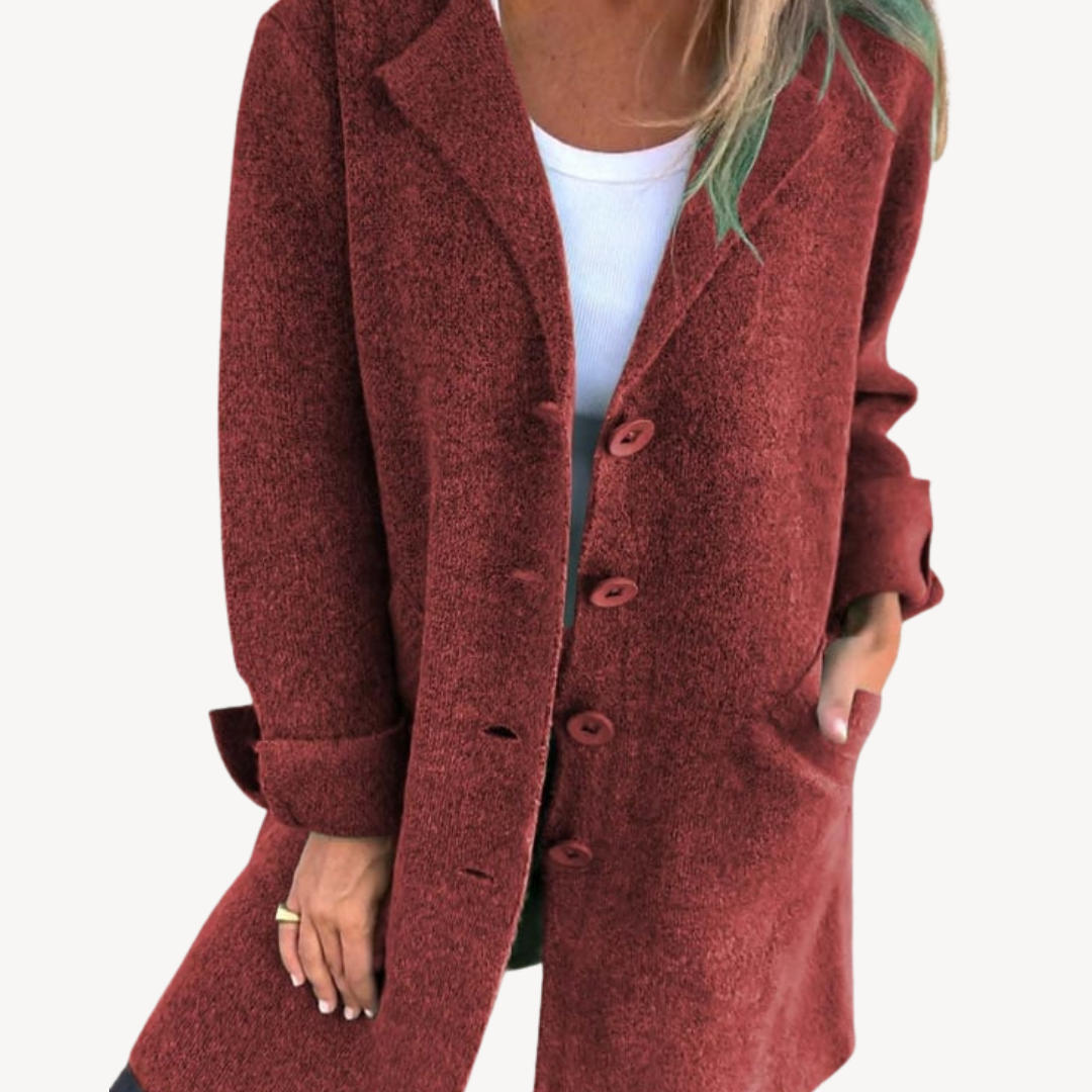 Elarova | Langer Mantel aus Wollmischung für Damen mit Knopfleiste vorne