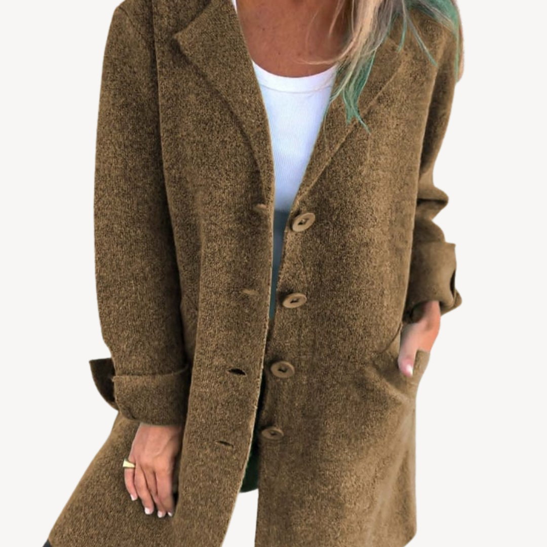 Elarova | Langer Mantel aus Wollmischung für Damen mit Knopfleiste vorne