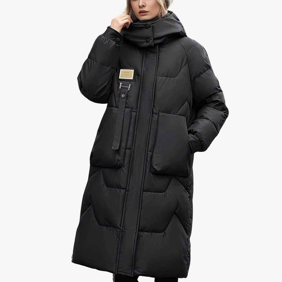 Elarova | Langer Puffermantel mit Kapuze für Damen
