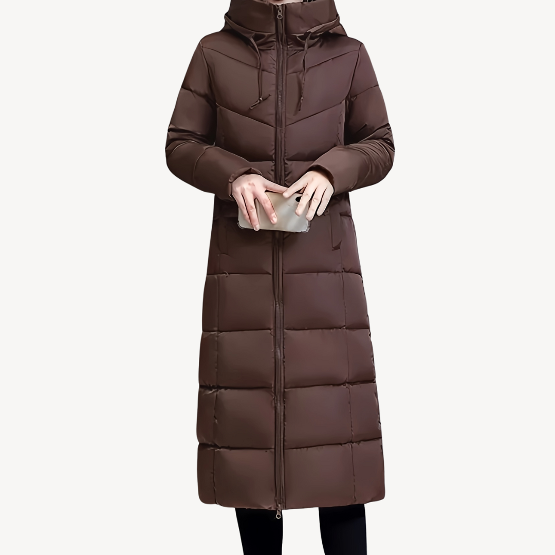 Elarova | Langer Puffermantel mit Kapuze für Damen