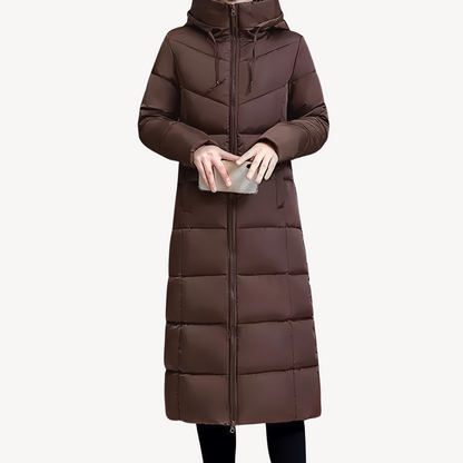 Elarova | Langer Puffermantel mit Kapuze für Damen