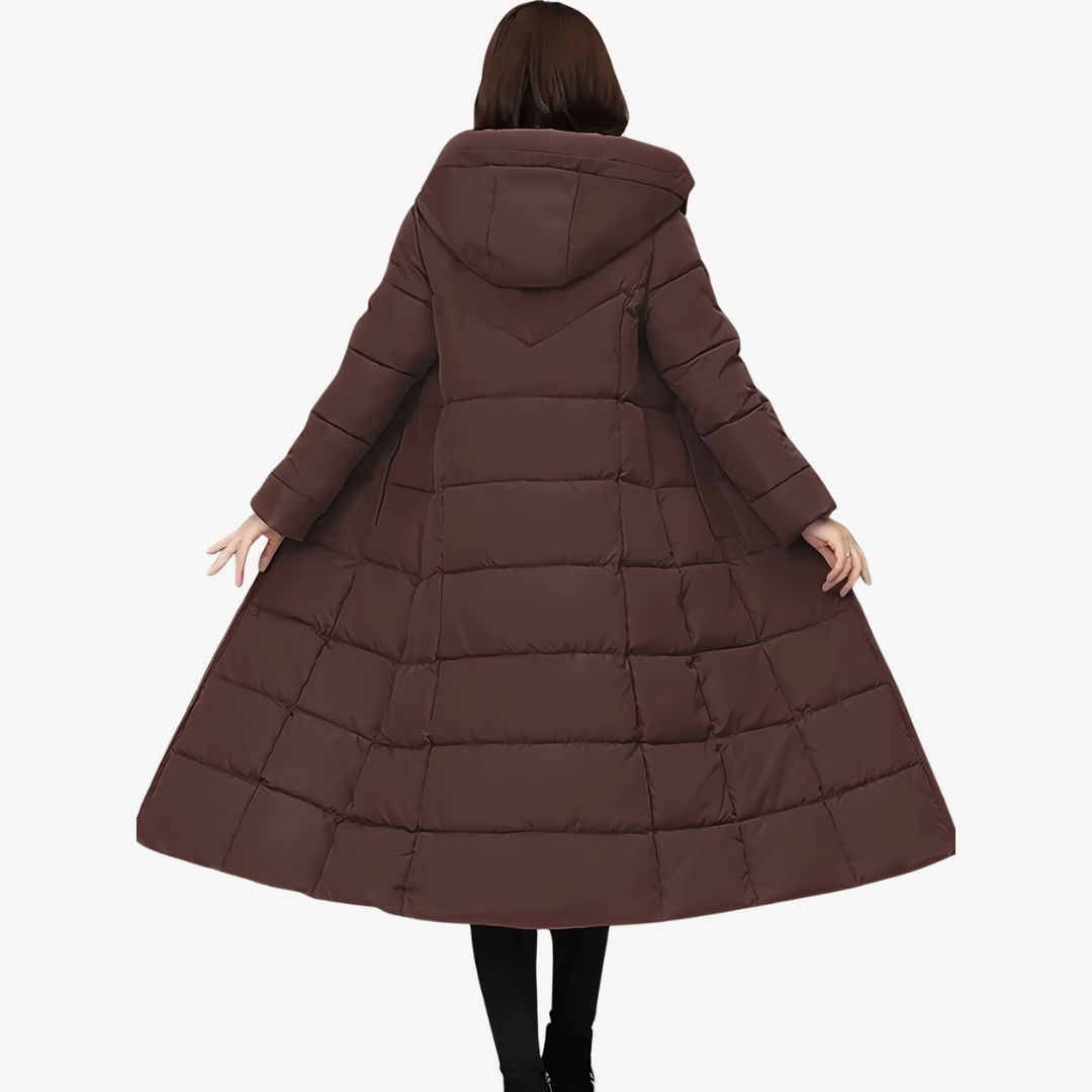 Elarova | Langer Puffermantel mit Kapuze für Damen