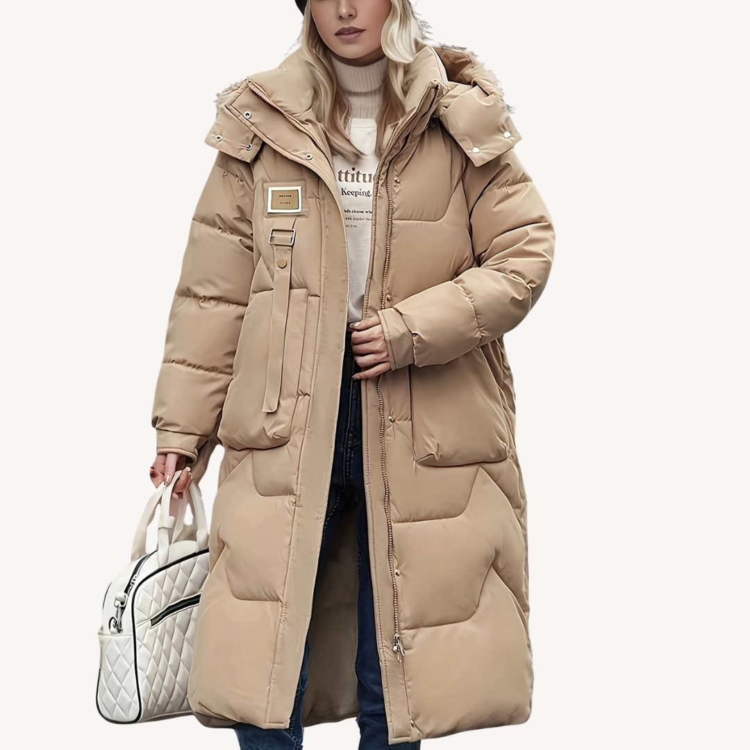 Elarova | Langer Puffermantel mit Kapuze für Damen