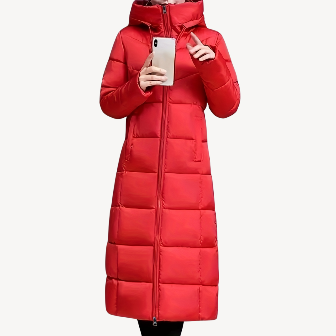 Elarova | Langer Puffermantel mit Kapuze für Damen