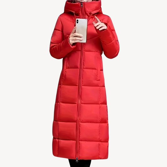 Elarova | Langer Puffermantel mit Kapuze für Damen