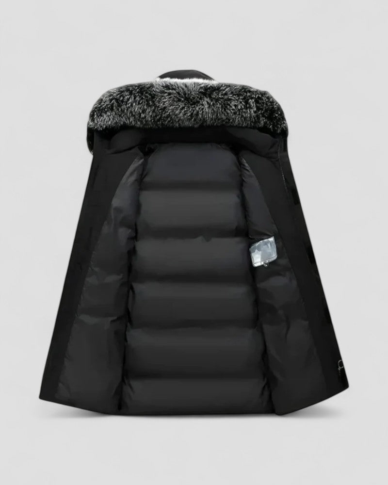 Elarova | Langer Winterparka mit Kunstpelzkapuze für Herren