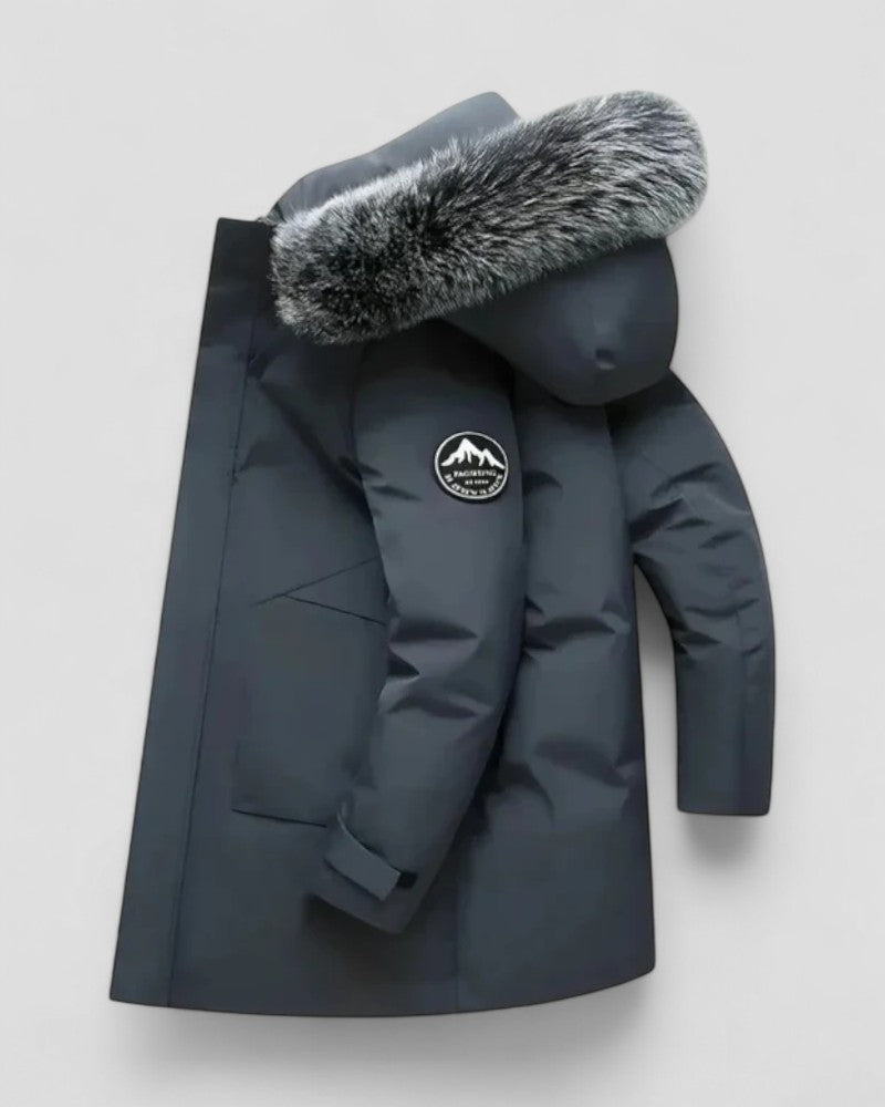 Elarova | Langer Winterparka mit Kunstpelzkapuze für Herren