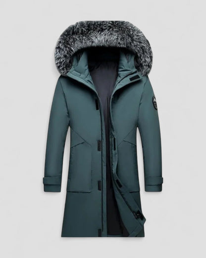Elarova | Langer Winterparka mit Kunstpelzkapuze für Herren
