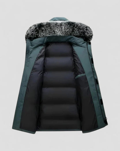 Elarova | Langer Winterparka mit Kunstpelzkapuze für Herren