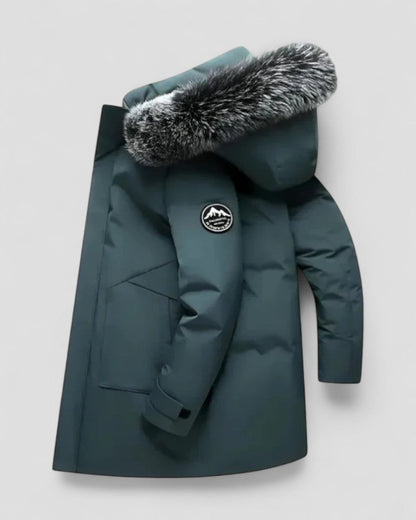 Elarova | Langer Winterparka mit Kunstpelzkapuze für Herren