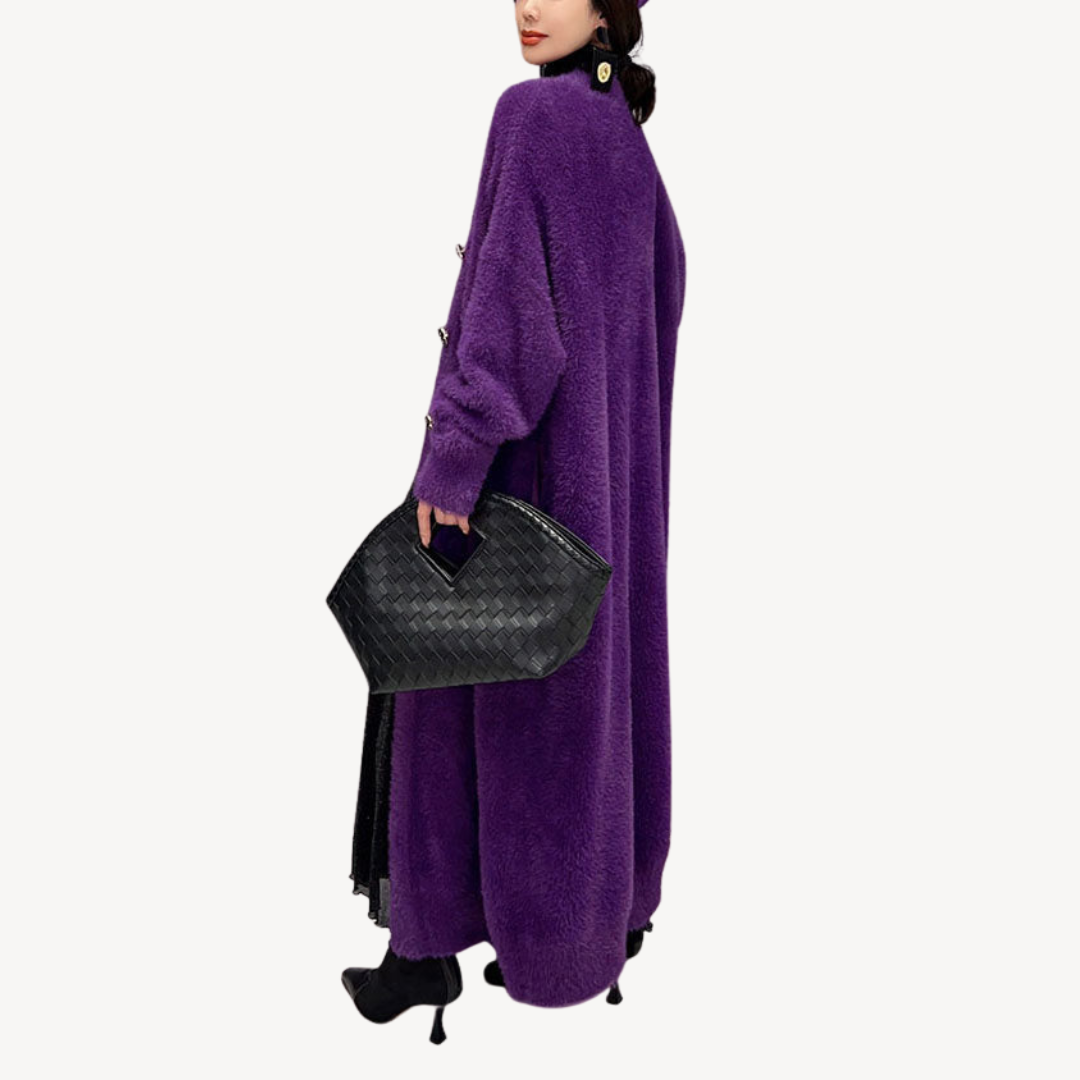 Elarova | Langer lilafarbener Flauschmantel für Damen