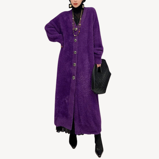 Elarova | Langer lilafarbener Flauschmantel für Damen