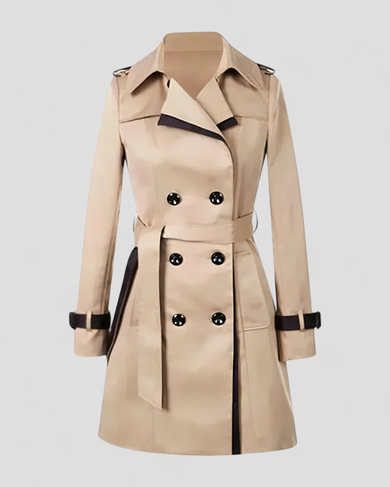 Elarova | Langer, zweireihiger Trenchcoat aus Baumwollmischung für Damen