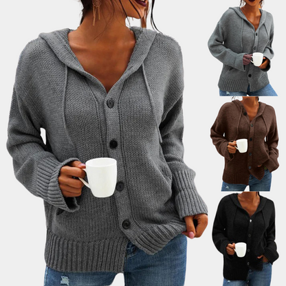 Elarova | Lässige Strickjacke mit Kapuze für Damen