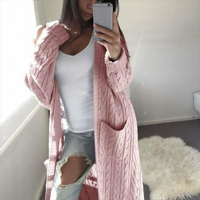 Elarova | Lässige Warme Lange Strickjacke