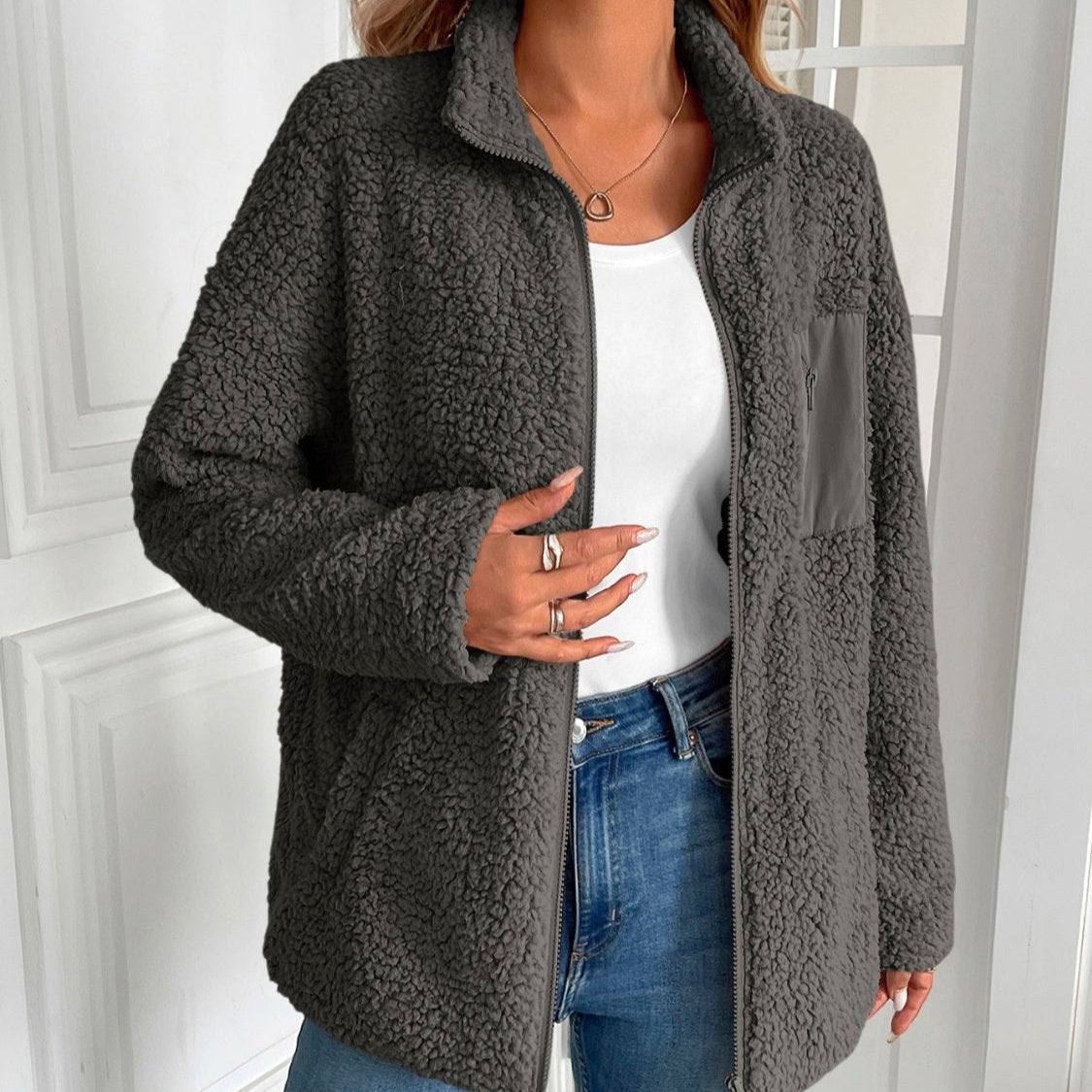 Elarova | Lässige Winter ZipUp Fuzzy Jacke für Damen