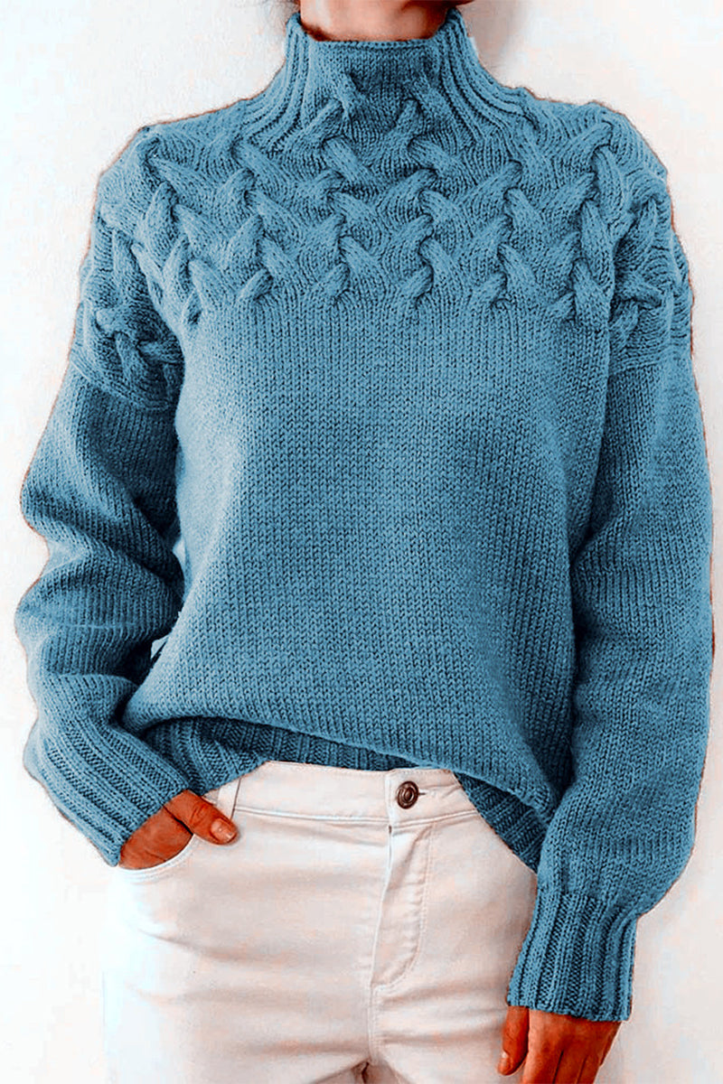 Elarova | Lässiger Einfarbiger Strickpullover mit Rollkragen 11 Farben