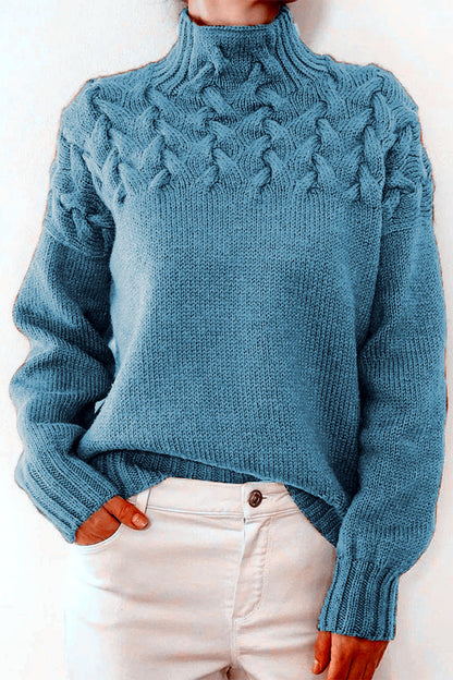 Elarova | Lässiger Einfarbiger Strickpullover mit Rollkragen 11 Farben