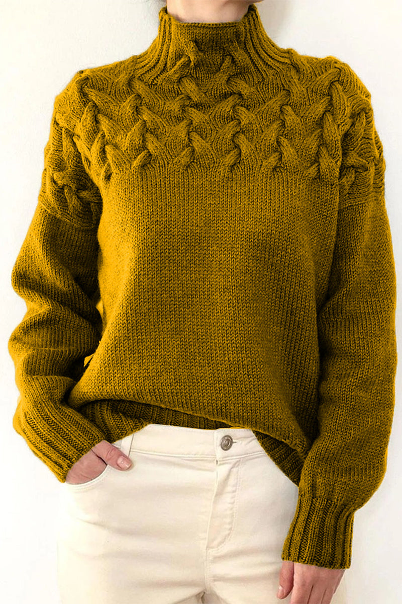Elarova | Lässiger Einfarbiger Strickpullover mit Rollkragen 11 Farben