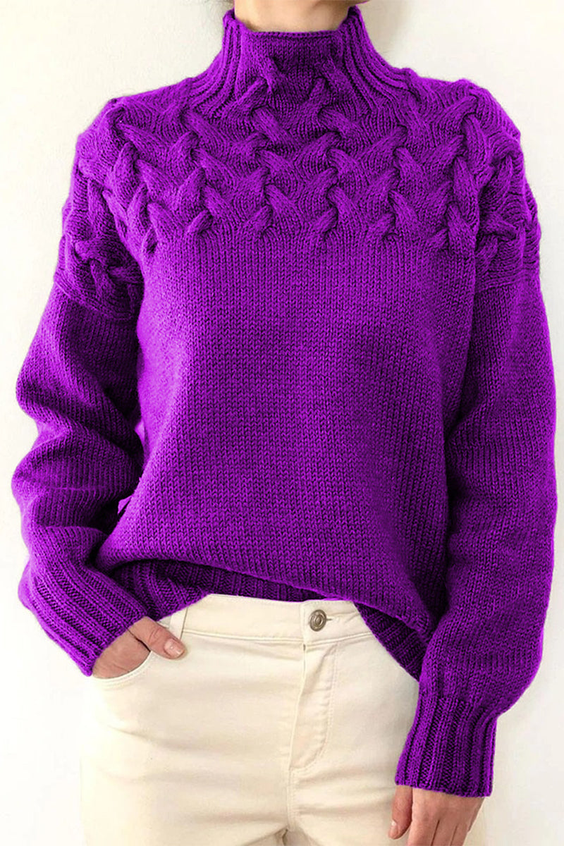 Elarova | Lässiger Einfarbiger Strickpullover mit Rollkragen 11 Farben