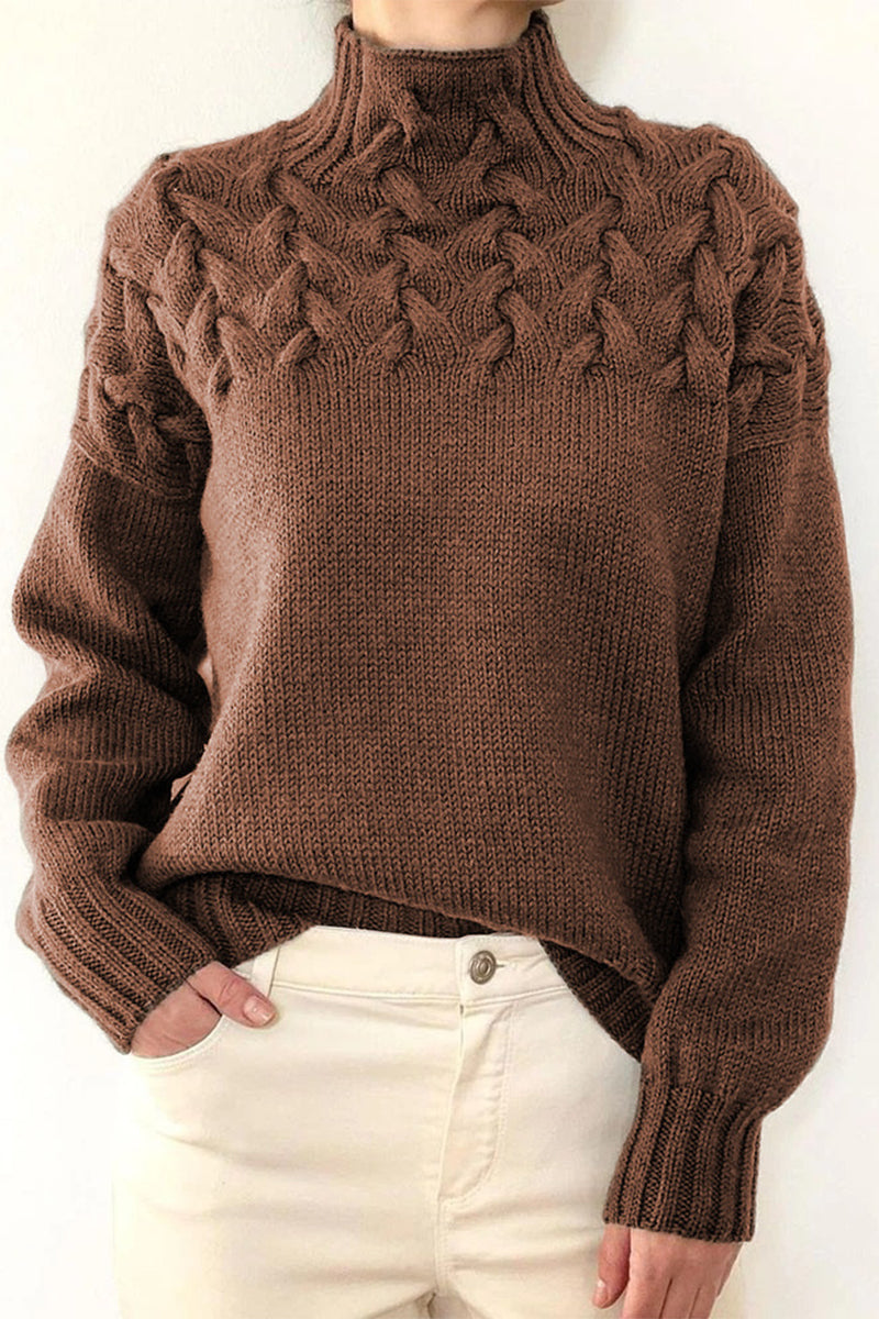 Elarova | Lässiger Einfarbiger Strickpullover mit Rollkragen 11 Farben
