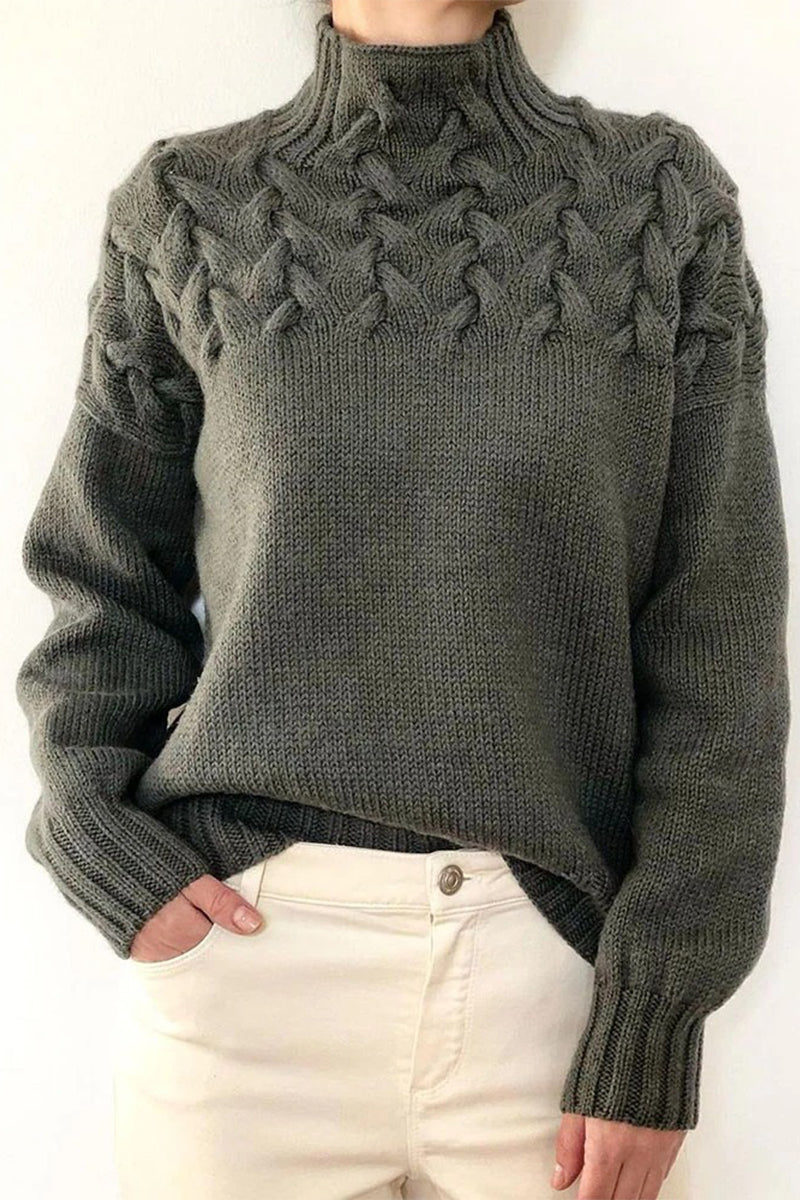 Elarova | Lässiger Einfarbiger Strickpullover mit Rollkragen 11 Farben