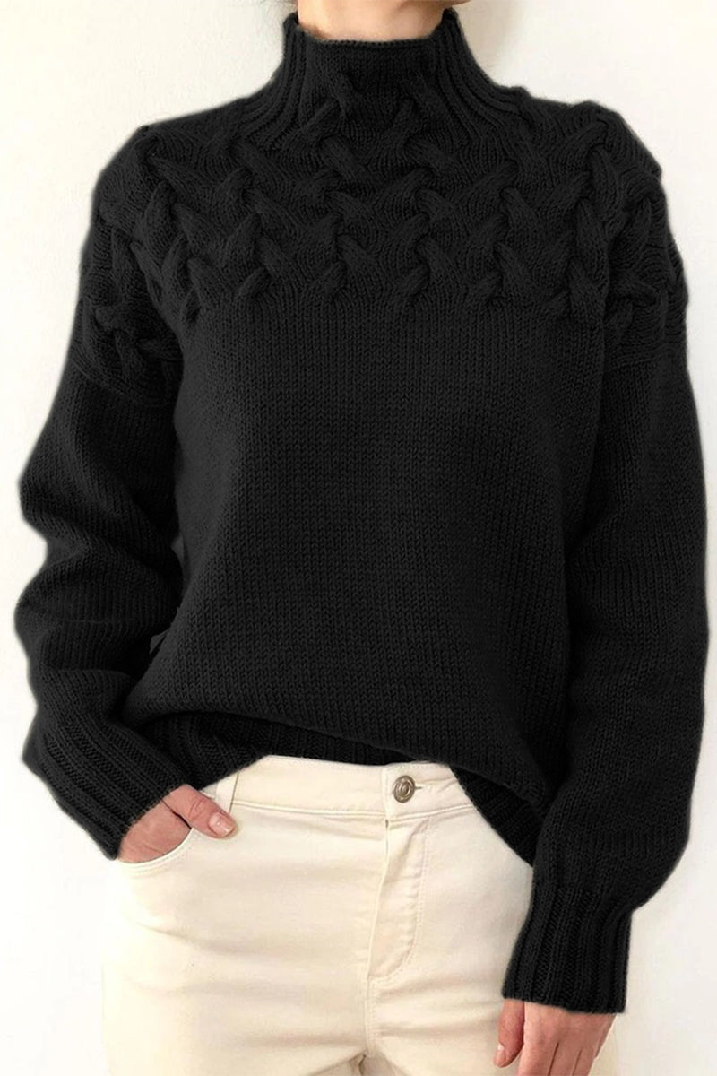 Elarova | Lässiger Einfarbiger Strickpullover mit Rollkragen 11 Farben