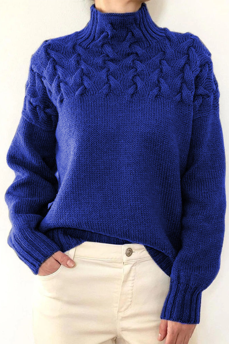 Elarova | Lässiger Einfarbiger Strickpullover mit Rollkragen 11 Farben
